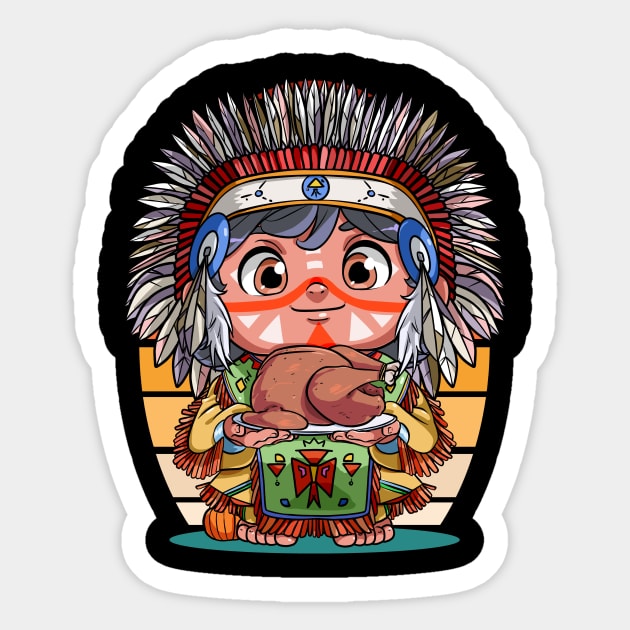 Funny Thanksgiving Native American Boy Pumpkin Turkey Sticker by Noseking